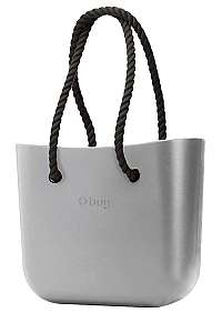 O bag kabelka Silver s čiernymi lanovými rúčkami