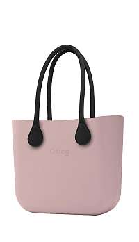 O bag kabelka Smoke Pink s čiernymi dlhými koženkovými rúčkami