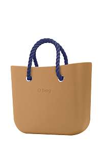 O bag  karamelové kabelka MINI Biscotto s tmavo modrými krátkymi povrazmi