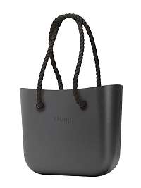 O bag MINI kabelka Grafite s čiernymi dlhými povrazmi