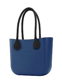 O bag  modrá kabelka MINI Bluette s čiernymi dlhými koženkovými rúčkami