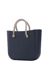O bag  modrá kabelka Navy s krátkymi povrazmi natural