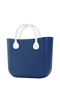 O bag  modré kabelka MINI Bluette s bielymi krátkymi koženkovými rúčkami