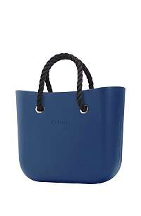 O bag  modré kabelka MINI Bluette s čiernymi krátkymi povrazmi