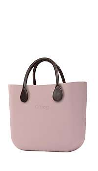 O bag púdrová kabelka MINI Smoke Pink s hnedými krátkymi koženkovými rúčkami