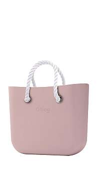 O bag  púdrové kabelka MINI Smoke Pink s bielymi krátkymi povrazmi