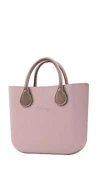 O bag  púdrové kabelka MINI Smoke Pink s krátkou koženkou Tortora