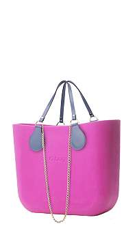 O bag  ružové kabelka Violetto s řetízkovým držadlem a modrou koženkou