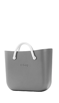 O bag  sivá kabelka MINI Grigio Chairo s bielymi krátkymi lanovými rúčkami Latte