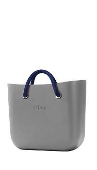 O bag  sivá kabelka MINI Grigio Chairo s tmavomodrými krátkymi lanovými rúčkami Navy