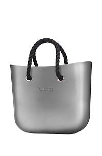 O bag  sivé kabelka MINI Silver s čiernymi krátkymi povrazmi