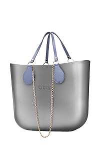 O bag  sivé kabelka MINI Silver s retiazkovým držadlom a modrú koženkou