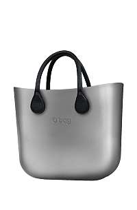 O bag  strieborné kabelka MINI Silver s čiernymi krátkymi koženkovými rúčkami