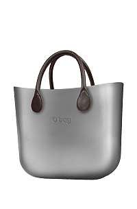 O bag  strieborné kabelka MINI Silver s hnedými krátkymi koženkovými rúčkami