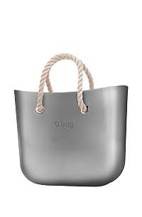 O bag strieborné kabelka MINI Silver s krátkymi povrazmi natural