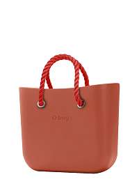 O bag tehlová kabelka Terracotta s červenými krátkymi povrazmi