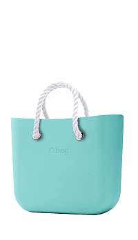 O bag  tyrkysové kabelka MINI Tiffany s bielymi krátkymi povrazmi
