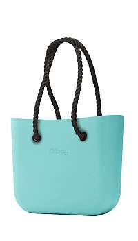 O bag  tyrkysové kabelka MINI Tiffany s čiernymi dlhými povrazmi