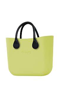 O bag  zelené kabelka MINI Lime s čiernymi krátkymi koženkovými rúčkami