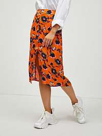 Oranžová kvetinová sukňa s rozparkom CAMAIEU
