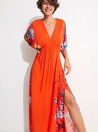 Oranžové dámske vzorované maxi šaty Desigual Agatha