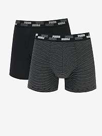 Pánska súprava boxeriek v tmavosivej a čiernej farbe Puma YD Mini Stripe Boxer 2P
