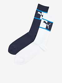 Pánska súprava ponožiek v bielej a tmavomodrej farbe Puma Blocked Logo Sock 2P
