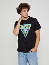Pánske čierne tričko s potlačou Guess Brushed Triangle
