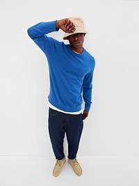 Pánsky modrý hladký sveter s okrúhlym výstrihom GAP
