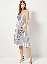 Plisované šaty v striebornej farbe Dorothy Perkins
