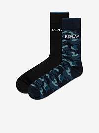Ponožky Casual Leg Logo&Camouflage 2Prs Banderole Socks - čierne/kamuflážové modré Replay