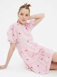 Ružové dámske vzorované krátke šaty Trendyol
