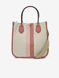 Ružovo-biela dámska vzorovaná kožená kabelka Michael Kors Heidi