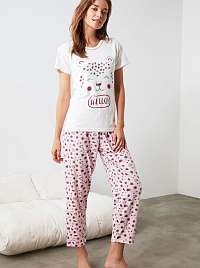 Ružovo-biele dámske vzorované pyžamo Trendyol