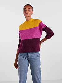Ružovo-vínový pruhovaný sveter s vlnou Pieces Ellen