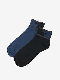 Sada dvoch párov pánskych ponožiek v čiernej a tmavomodrej farbe Puma Blocked Logo Quarter