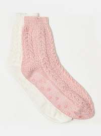 Sada dvoch párov ponožiek v ružovej a bielej farbe CAMAIEU