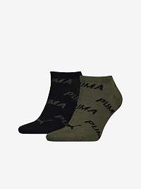 Sada dvoch párov vzorovaných ponožiek v čiernej a kaki farbe Puma