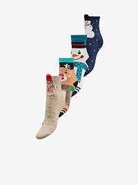 Sada štyroch párov dámskych vianočných ponožiek v tmavomodrej, bielej a béžovej farbe ONLY Xia