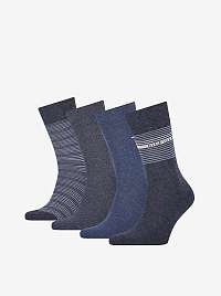 Sada štyroch párov pánskych vzorovaných ponožiek v modrej a šedej farbe Tommy Hilfiger