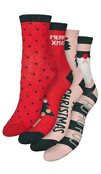 Sada štyroch párov vianočných ponožiek v červenej a ružovej farbe VERO MODA Snowflake