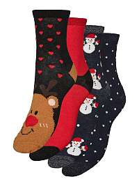 Sada štyroch párov vianočných ponožiek v tmavomodrej a červenej farbe VERO MODA Hoho