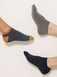 Sada tri párov vzorovaných ponožiek v čiernej, tmavo modrej a šedej farbe Camaieu