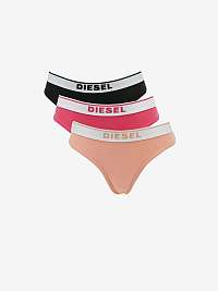 Sada troch dámskych tangáčov v čiernej a ružovej farbe Diesel Stars