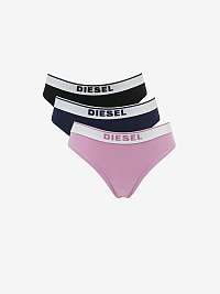 Sada troch dámskych tangáčov v ružovej a čiernej farbe Diesel Stars