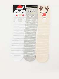 Sada troch dámskych vzorovaných ponožiek v bielej, sivej a béžovej farbe Trendyol