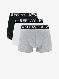 Sada troch pánskych boxeriek v šedej, bielej a čiernej farbe Replay