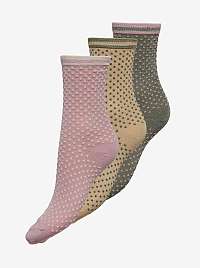 Sada troch párov bodkovaných ponožiek v ružovej, béžovej a zelenej farbe ONLY Sara