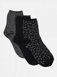 Sada troch párov čiernych vzorovaných ponožiek CAMAIEU