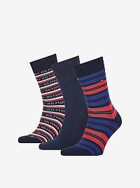 Sada troch párov pánskych pruhovaných ponožiek v tmavomodré farbe Tommy Hilfiger